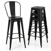 Topbuy Metal Bar stools Set of 4 30” High Back Bar Height Barstool w/ Removable Backrest Home Metal Frame Industrial Bar Chairs Set