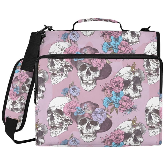 ALAZA Zipper Binder Skull with Floral Pattern 2 inch 3 Ring 500 Sheet Capacity Trapper Keeper File Folder Organizer Bag