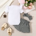 thumbnail image 4 of Staki Newborn Baby Girl Clothes Baby Girl Outfit Newborn Bow Short Sleeve Romper Pants Set 2Pcs Summer Outfits 0-3M,6M,9M,12M,18M(White,9-12 Months), 4 of 9