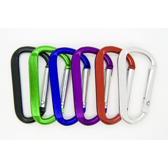 100 pcs - 2.25 inch Assorted Aluminum Carabiner D Shape Flat Edge, Keychain Clip, Spring Snap Key Chain Clip Hook