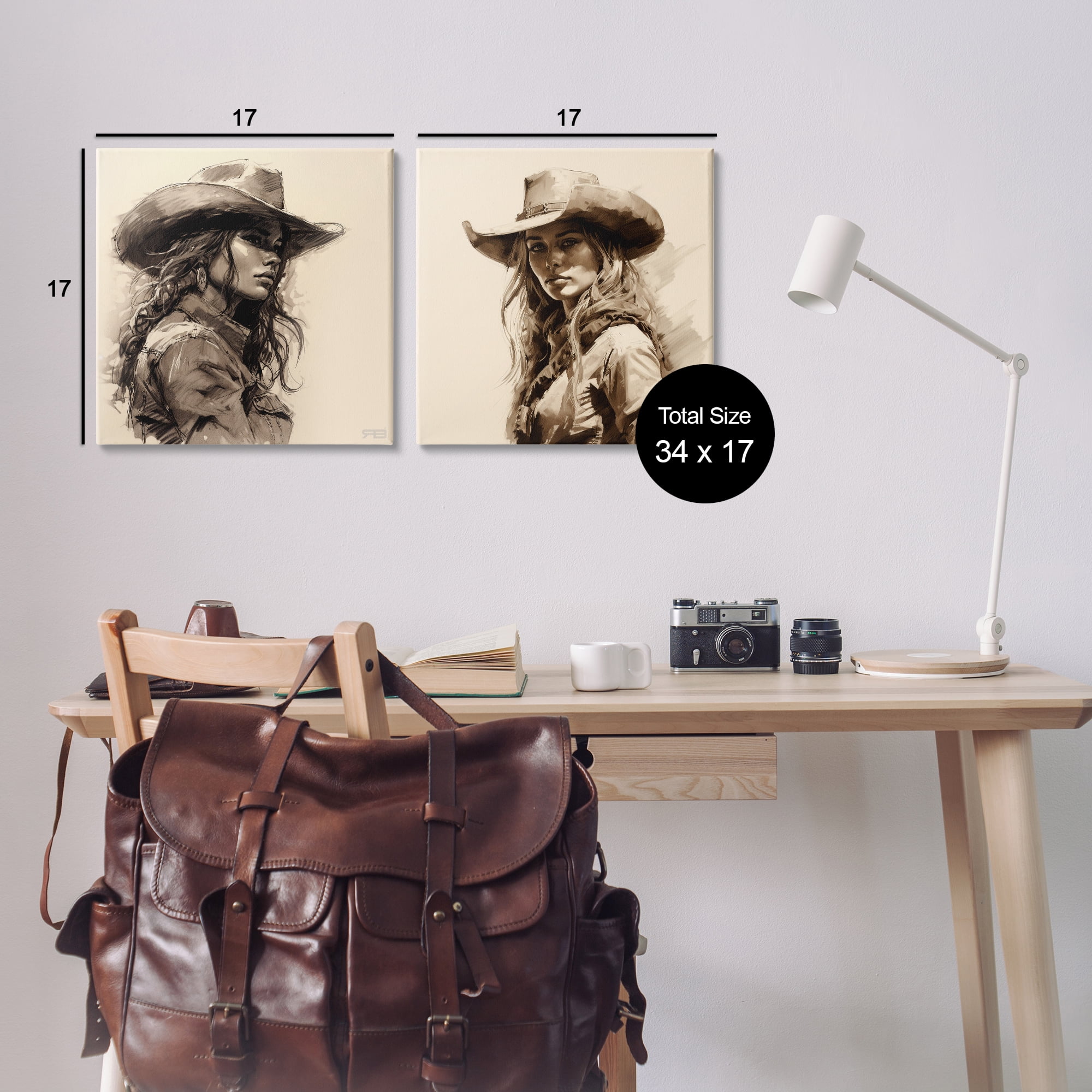 Stupell Industries Trendy Cowgirl Beauties People Painting Wrapped Canvas Art Print Wall Art, 17 x 17, Set of 2