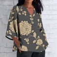 thumbnail image 1 of TaTaai Women's V Neck Casual Blouse, Printed Linen Look Shirt, Three Quarter Sleeves with Roll Tab for Summer Gift, 1 of 5