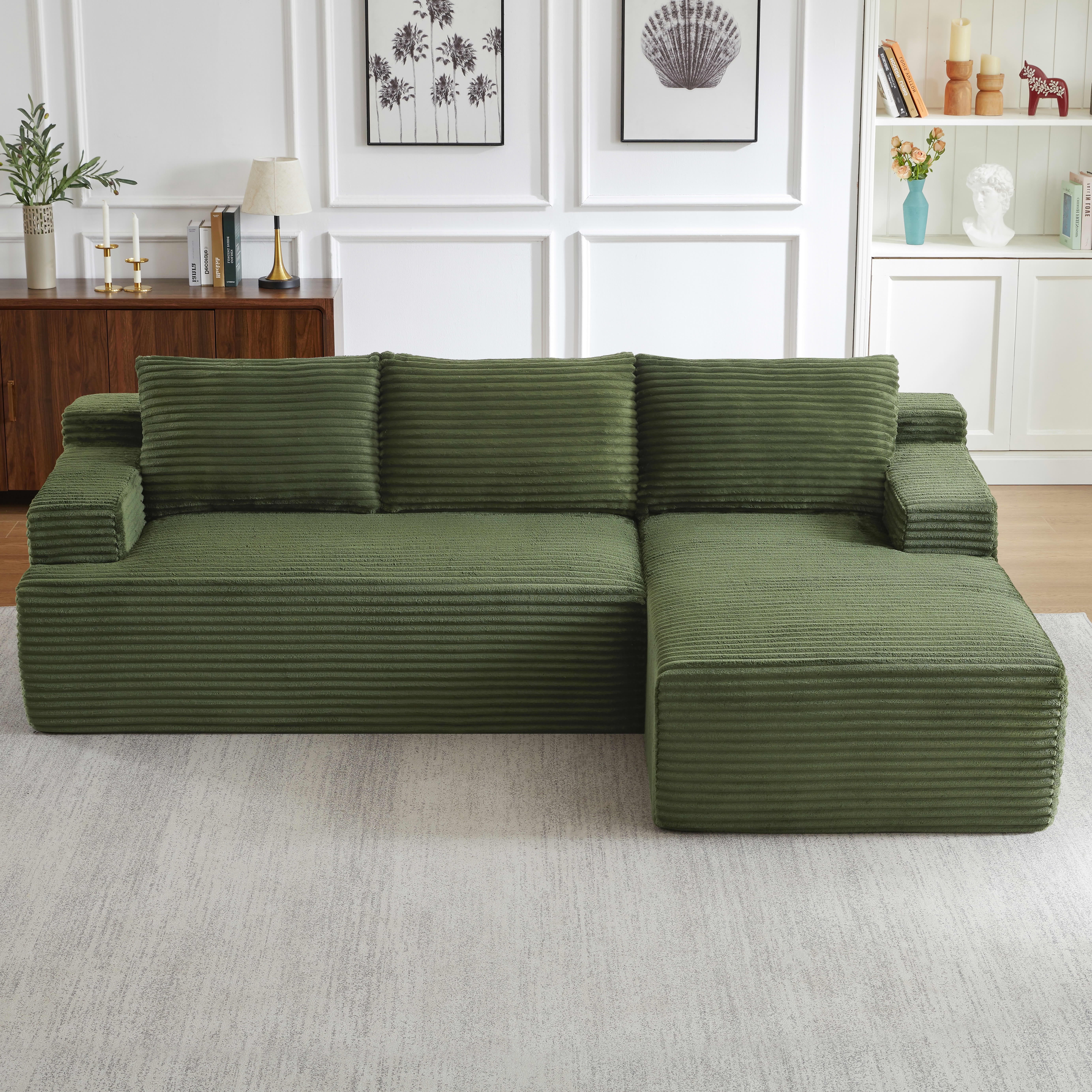 MAYEERTY L-Shaped Cloud Sectional Sofa, No Assembly Required Sleeper Couch for Bedroom & Apartment, 96×61" Green