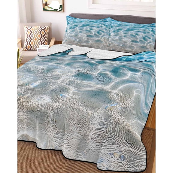 Blue Ocean Twin Size Down Alternative Comforter, Lightweight Comforter Quilt Bedding Set with Pillow Shams Underwater Sea Waves Water Ripple Seascape All Seasons Bed Comforter Duvet Insert 68"x86"