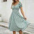 thumbnail image 4 of Dolkfu V-Neck Women Clothing Ditsy Floral Short Sleeve Mid-Length Green Fit & Flare Dresses Regular Garden Vacation Geometric Dresses Green,L, 4 of 6