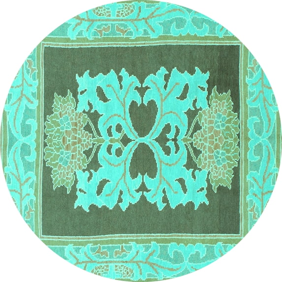 Ahgly Company Indoor Round Abstract Turquoise Blue Modern Area Rugs, 6' Round