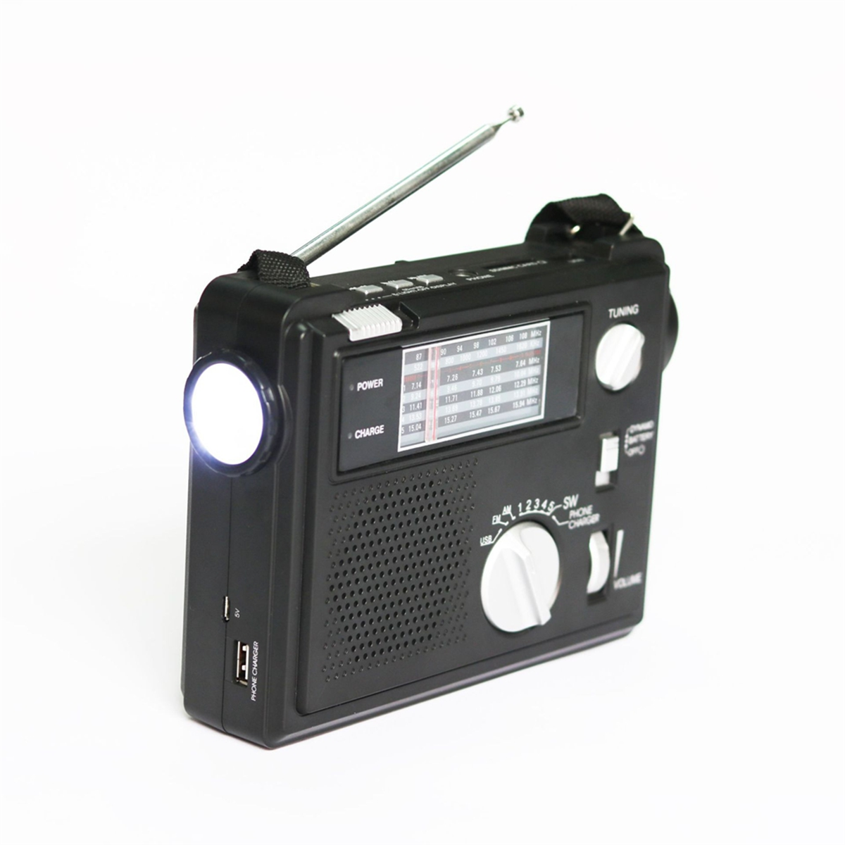 Emergency Radio Portable Emergency Radio Weather Alert Radio with Cellphone Charging Hand Crank & Battery Operated,1 x Radio,Black&White