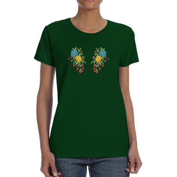 Flower Embroidery Hand Drawn T-Shirt Women -Image by Shutterstock, Female Small