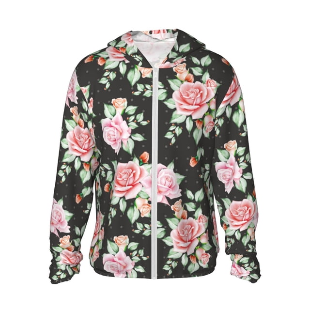 Vsdgher Sweat à Capuche Imprimé Fleurs Roses pour Adultes, Protection Solaire à Manches Longues pour Hommes et Femmes, Pêche, Course, Natation - 3TG