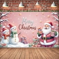 thumbnail image 3 of Pink Merry Christmas Banner Santa Claus Design Christmas Display Reindeer Pattern Christmas Tree Decor Santa Claus Backdrop for Christmas Party Holiday Celebration Indoor Decoration, 3 of 9