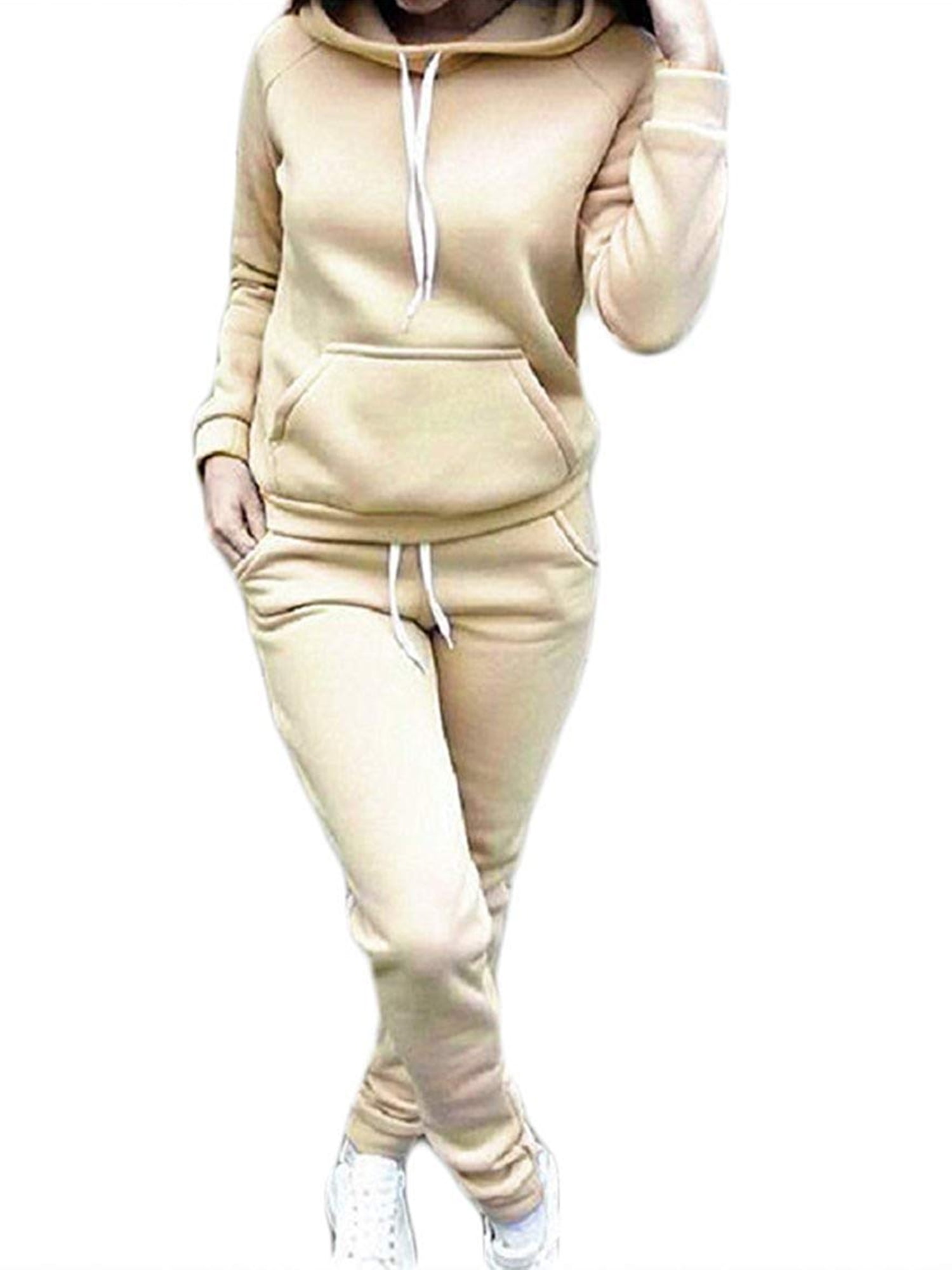 JYYYBF Women's Tracksuit Set 2 Piece Hooded Sweatshirt Sweatpants Jogger  Suit Outfit Beige XXL 