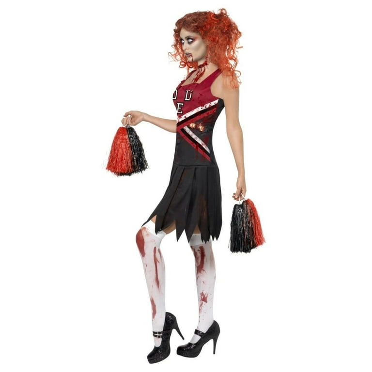 High School Horror Cheerleader Costume Adult Red Black High School Horror Cheerleader Costume Adult Red Black