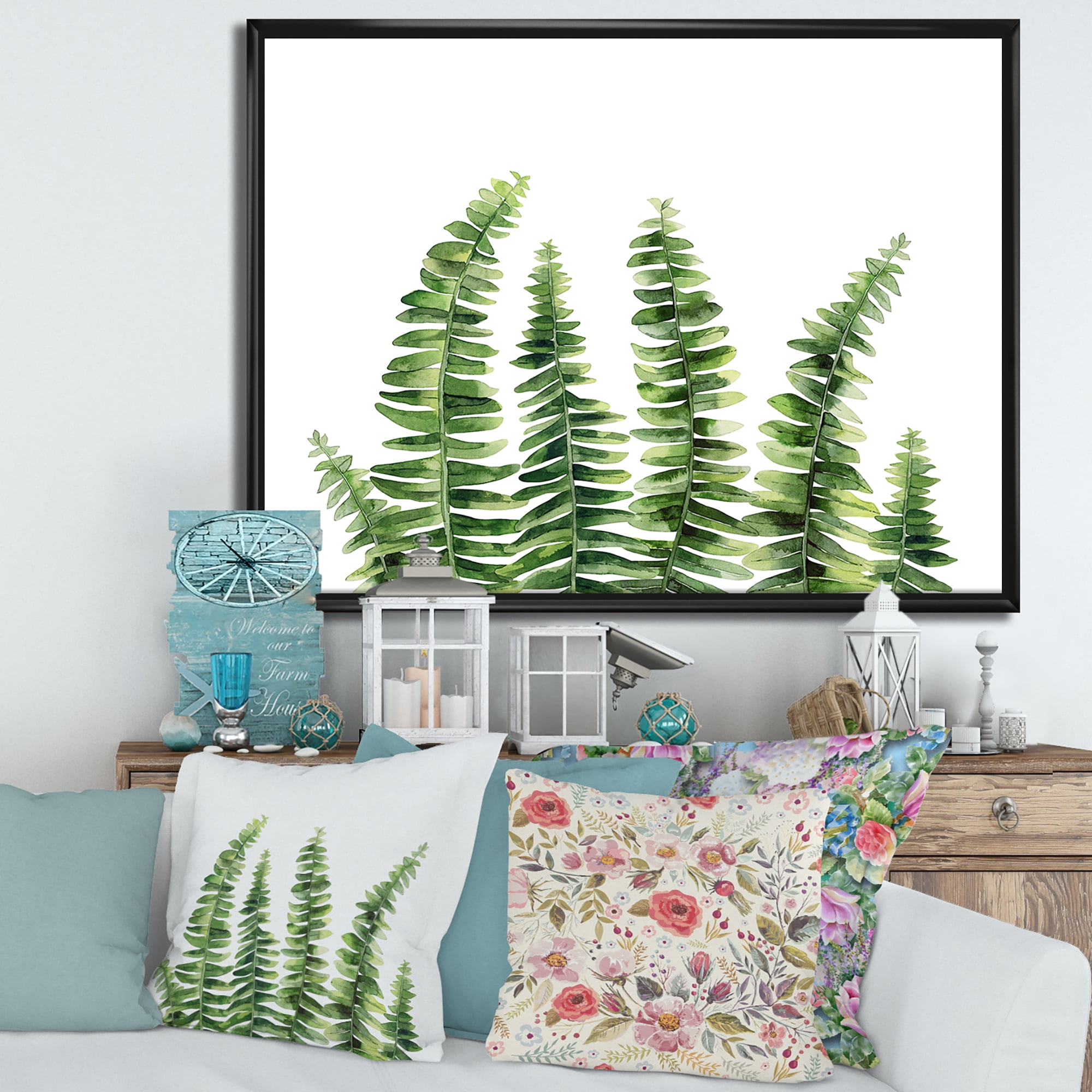 Designart 'Fern Plant Leaves Detail II' Farmhouse Framed Canvas Wall Art Print