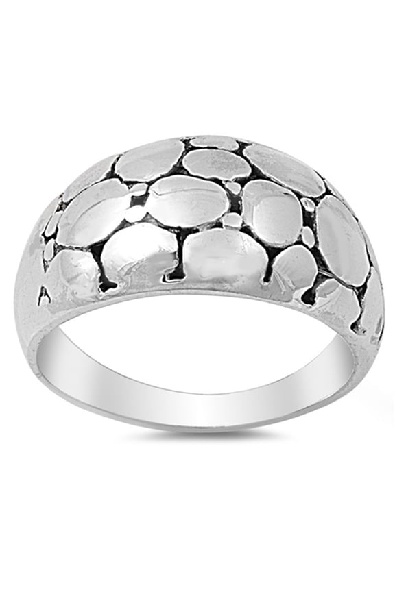 Wide Nugget Bead Bubble Wide Domed Ring .925 Sterling Silver Band Jewelry Female Male Unisex Size 5