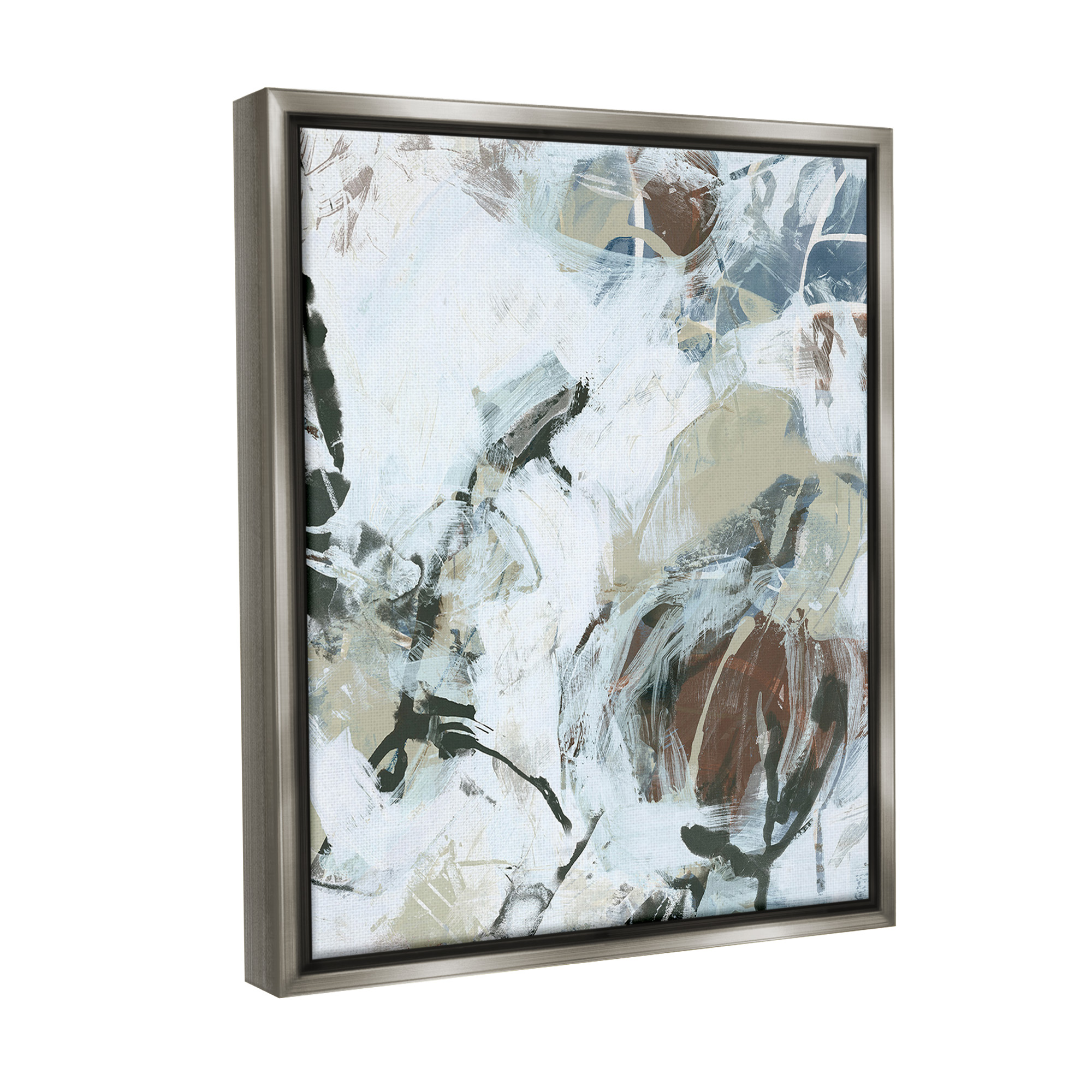 Stupell Industries Expressive Neutral Abstraction Abstract Painting Gray Floater Framed Canvas Art Print Wall Art, 25 x 31