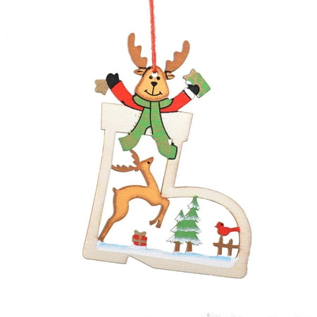 

Papaba Christmas Cartoon Pendant Cartoon Wood Hanging Pendant Santa Claus Snowman Elk Bear Shapes Christmas Decor