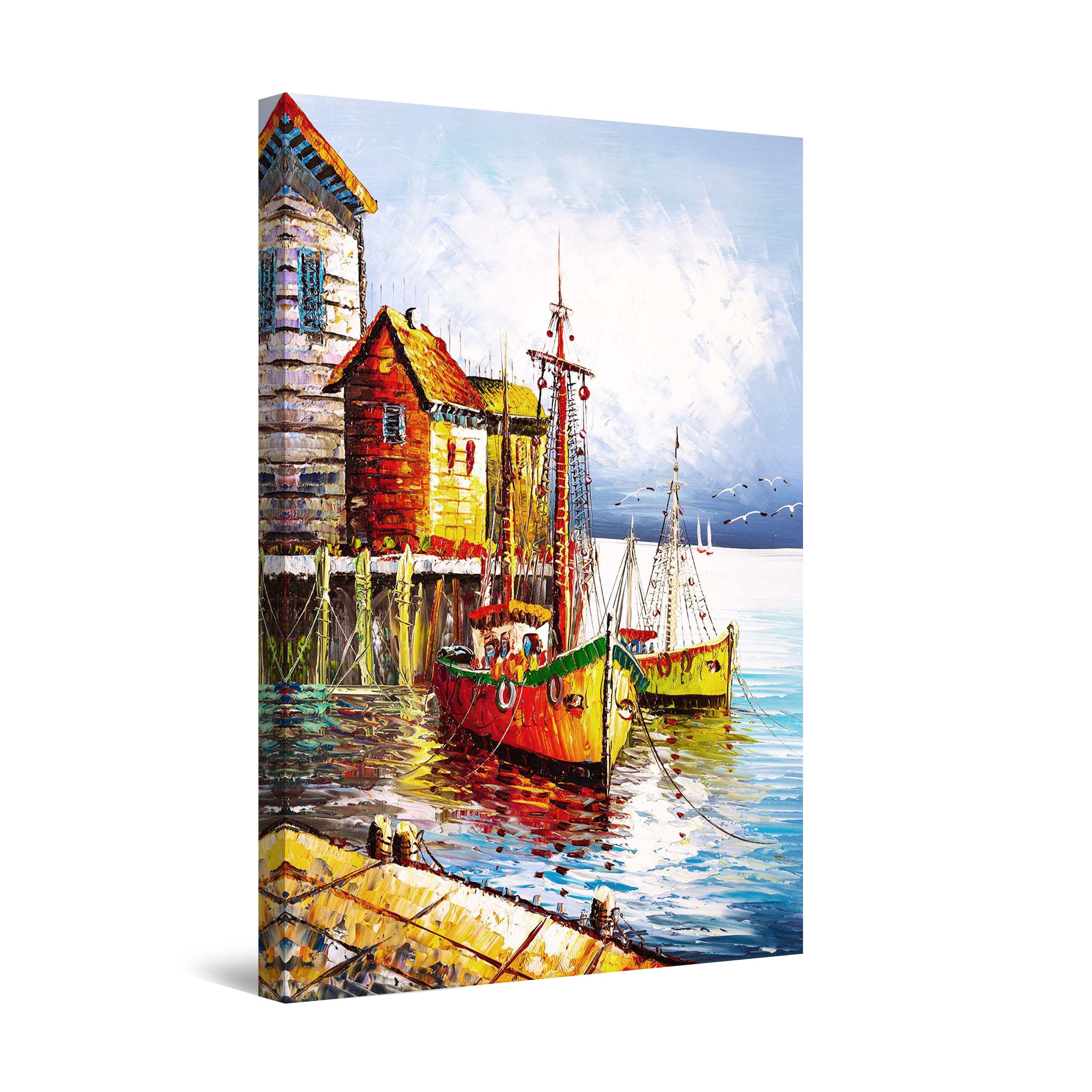 Startonight Canvas Wall Art Abstract Old Harbor in Greece Painting