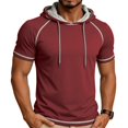 thumbnail image 2 of Uwinwear Men's Activewear T-Shirts Hooded Outdoor Short Sleeve Tops Summer Beach Casual Slim Fit Pullover Breathable Casual Wear,Wine,XXXL, 2 of 6