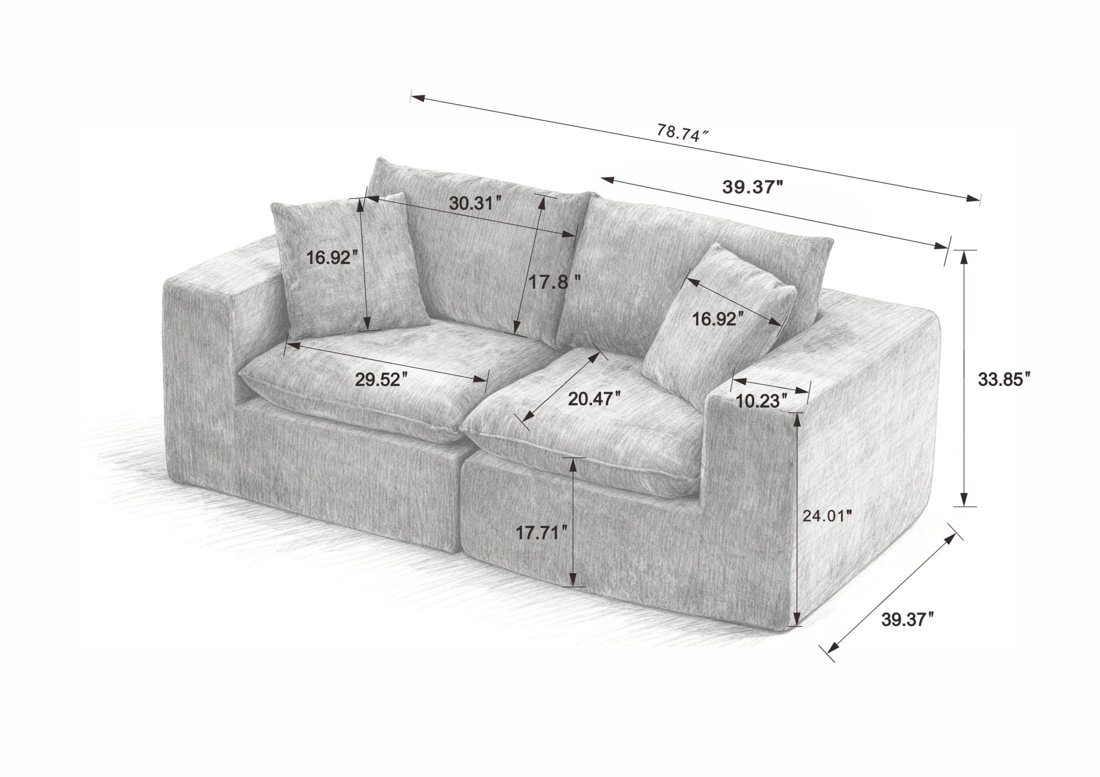 Aukfa 2-Seater Cloud Comfy Sofa, 79" Oversized Deep Seat Chenille Upholstered Loveseat, Modern Modular Couch for Living Room Bedroom, Dark Gray