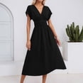thumbnail image 3 of RUTAYY Women's Dress Casual V-Neck Solid Color Short Sleeve Waist Pleats Soft Comfortable Daily Wear Travel Vacation Dresses, 3 of 6