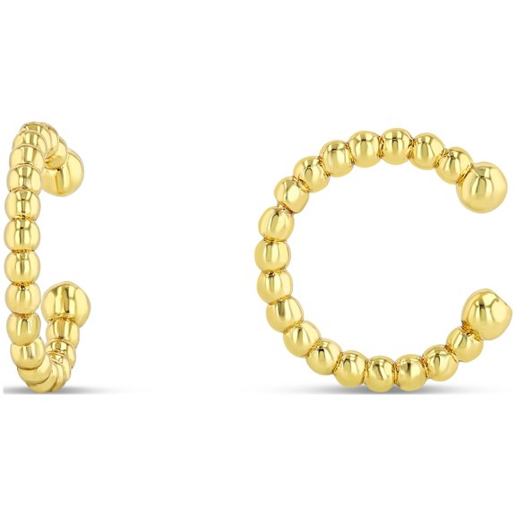 18K Gold Plated Beaded Round Huggie Cuff Cartilage Earrings| Non Pierced Adjustable Hypoallergenic