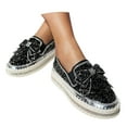 thumbnail image 3 of XIMIN Women's Platform Rhinestones Glitter Slip On Sneakers Cute Bowknot Flat Walking Loafers Comfy Breathe Canvas Hand-Stitching Platform Casual Fashion Dress Shoes, 3 of 9