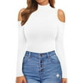 thumbnail image 3 of STETMN Women's Off Shoulder Tops Slim Long Sleeve Shirts Sexy Mock Neck Beach Bodysuit, 3 of 6