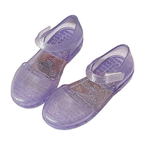 JDEFEG Girls' Jelly Sandals Comfort Summer Outdoor Casual Beach Shoes Non Slip Walking Shoes Girls Princess Shoes Children's Closed Toe Sandals Little Girl Baby Jelly Shoes Purple Size 11