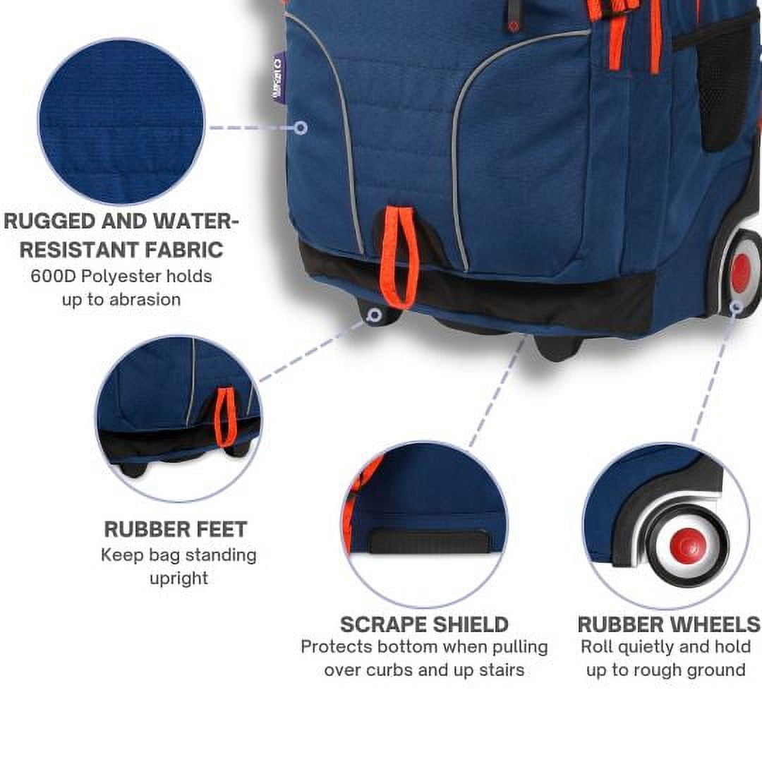 J World Unisex Lunar 19.5" Multi Compartment Laptop Rolling Backpack For School And Travel, Navy