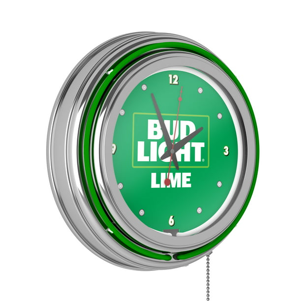Bud Light Lime 14 Inch Neon Wall Clock, Neon Lighted Wall Clocks