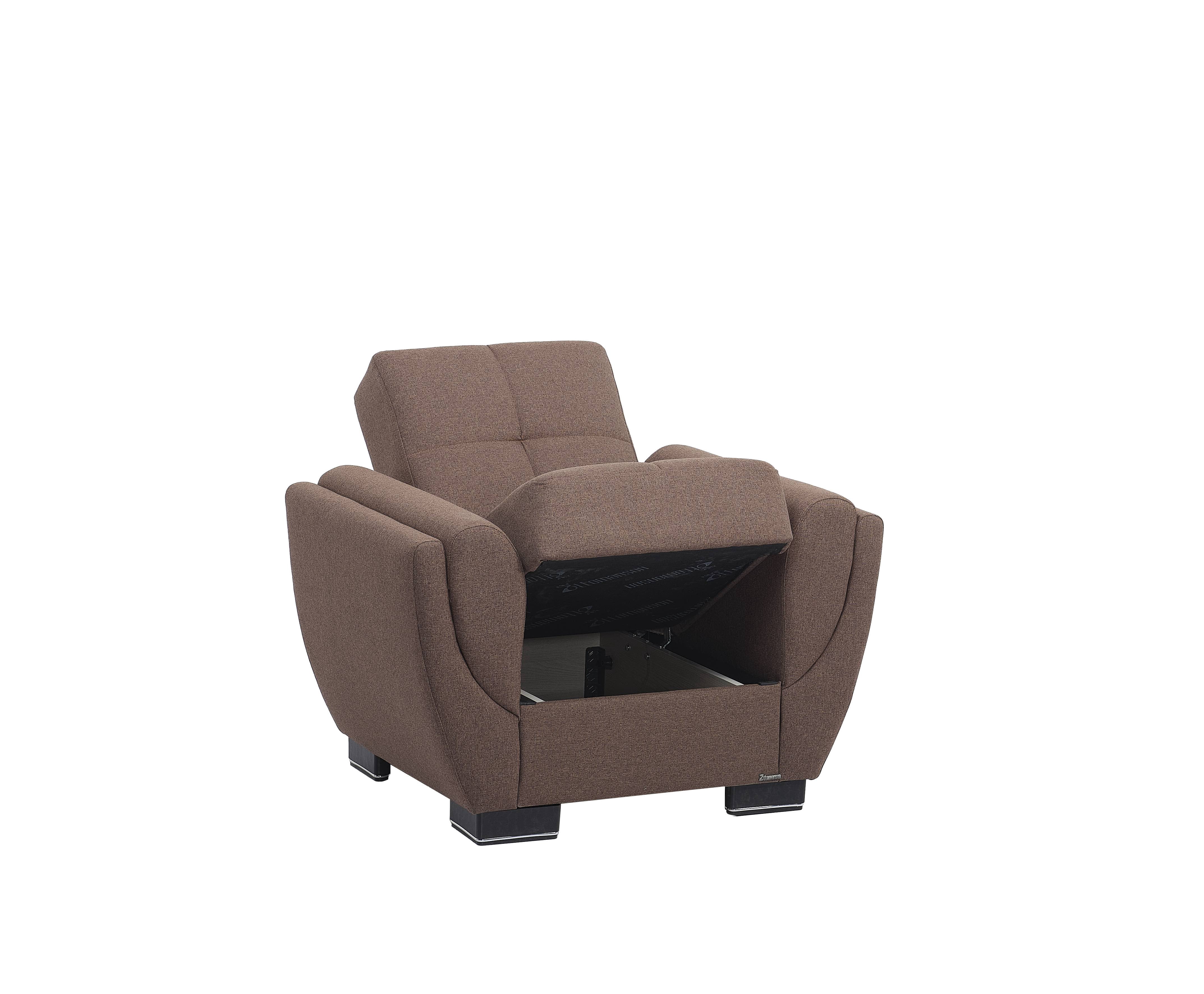 Ottomanson Convertible Accent Armchair with Hidden Storage & Rounded Arms, Firm Comfort Seating, Brown