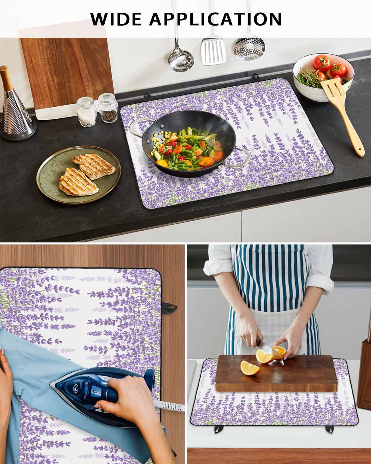 Large Induction Cooktop Protector Mat Lavender Stove Top Covers for Electric Stove, Spring Botanical Purple Flowers Leaves Plants Decorative Stove Burner Cover Mats, Glass Top Stove Cover