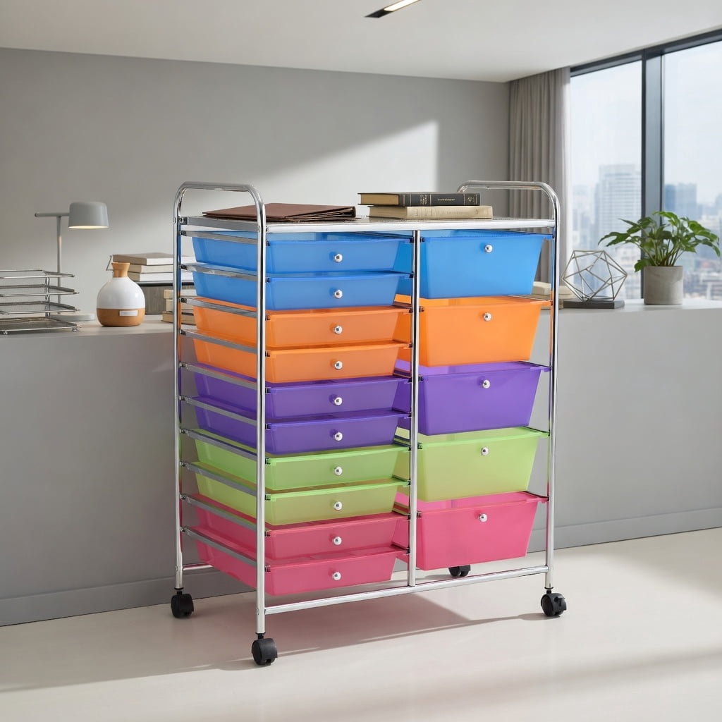 Yardi Yard 15 Drawers Rolling Storage Cart Organizer, Storage Cart, Multipurpose Organizer Cart for Home, Office, School