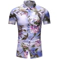 thumbnail image 2 of CEHVOM Chemise Hawaïenne à Manches Courtes pour Hommes, Col Montant, Imprimée, Décontractée, Boutonnée, Été, 2 of 6