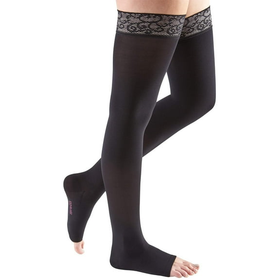 Mediven Comfort Open Toe Thigh Highs w/Lace Band 20-30 mmHg Ebony I