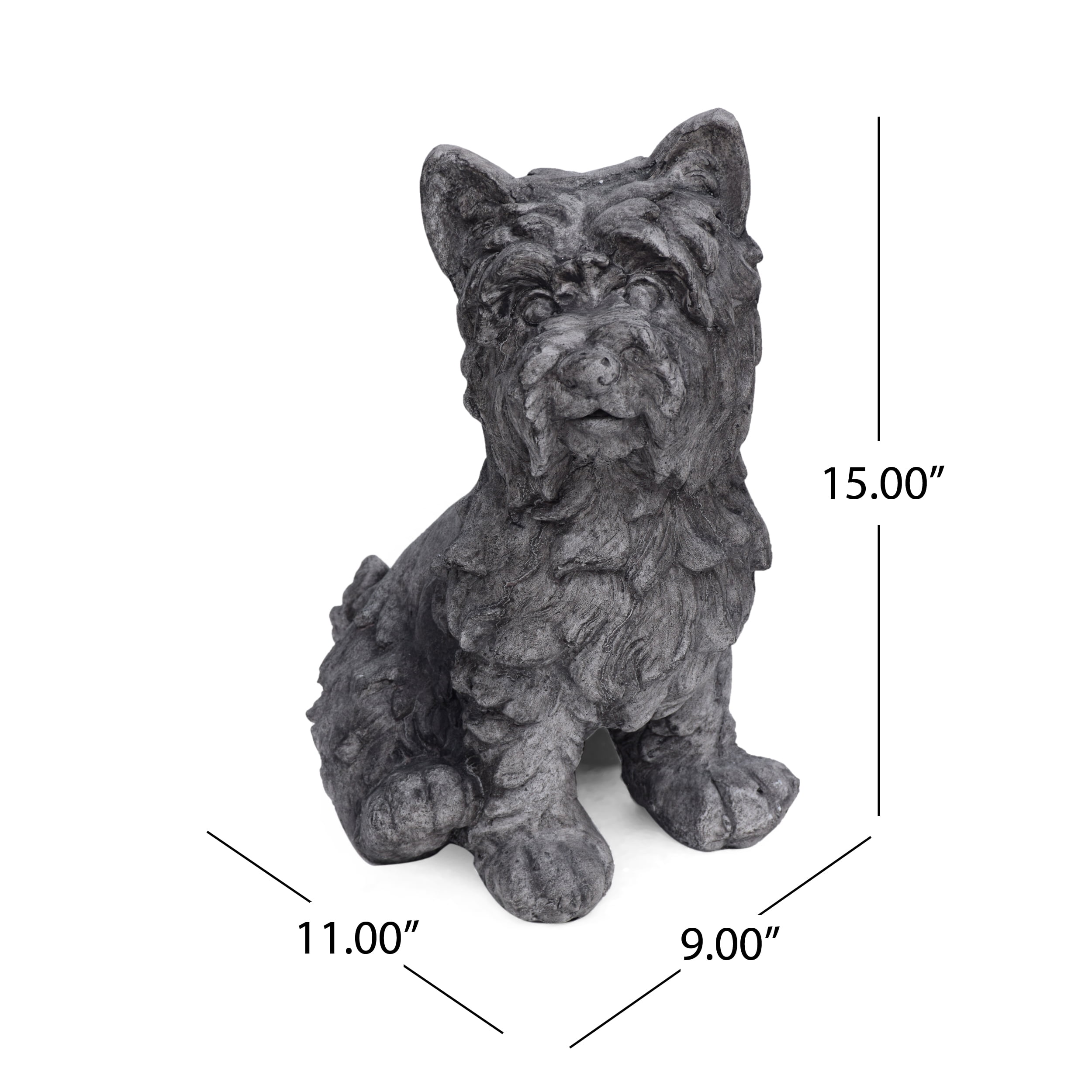 Kylen Outdoor Stone Terrier Dog Garden Statue, Antique Gray