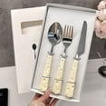 thumbnail image 5 of Cute Stainless Steel Steak Knife Fork Spoon Set, Portable Western Tableware, Dessert Utensils, Comfortable Grip, Dishwasher Safe, Elegant Dining Tool, 5 of 6