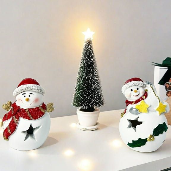 Christmas Lights Christmas-themed Set Of Two Glowing Snowman Ornaments - Festive Night Light Gift for Desk Decoration Christmas Decorations