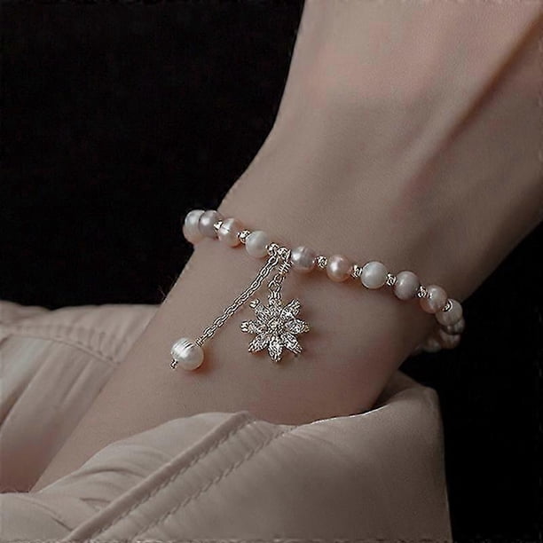 Pulsera de perlas de agua dulce con cadena ajustable para mujer, circonita, joyería para niñas y mujeres, 1 unidad.
