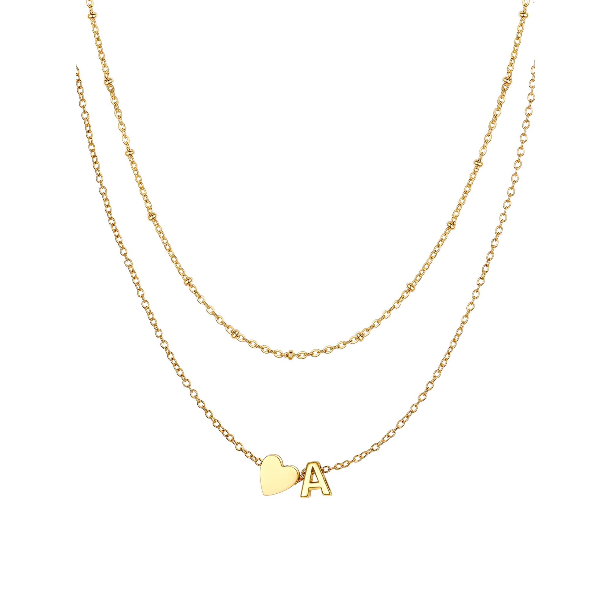 Silvora Initial Heart Necklace for Women 14K Gold Plated Layered Personalized Letter A Pendant Choker Necklace Dainty Tiny Alphabet Jewelry Gifts for Daughter Girlfriend Birthday Christmas