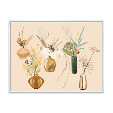 Designart 'Gold Vases With Bouquets Of Wildflowers III' Traditional Framed Canvas Wall Art Print