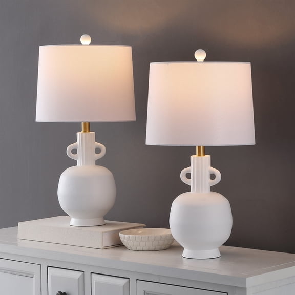 Safavieh Lucas 12" Modern Resin Table Lamp, White, Set of 2
