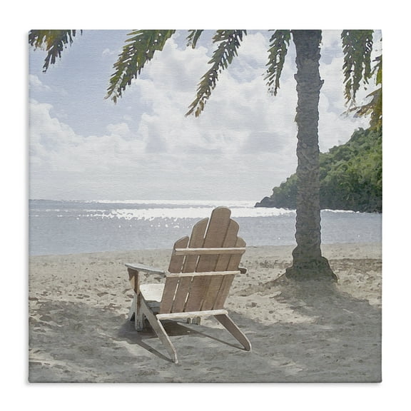 Stupell Industries Chair Under Palm Tree Coastal Photography Gallery Wrapped Canvas Art Print Wall Art, 17 x 17