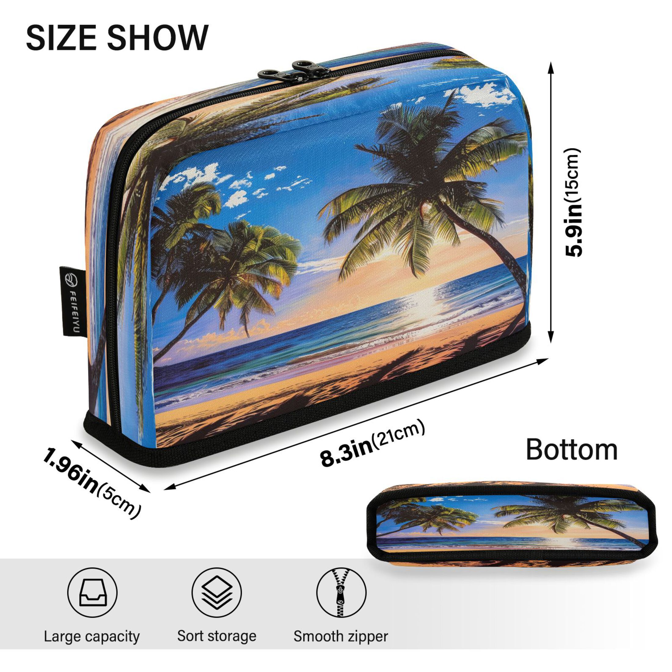 ALAZA Palm Tree Beach with Sunset Pencil Case Pen Pouch Bag Large