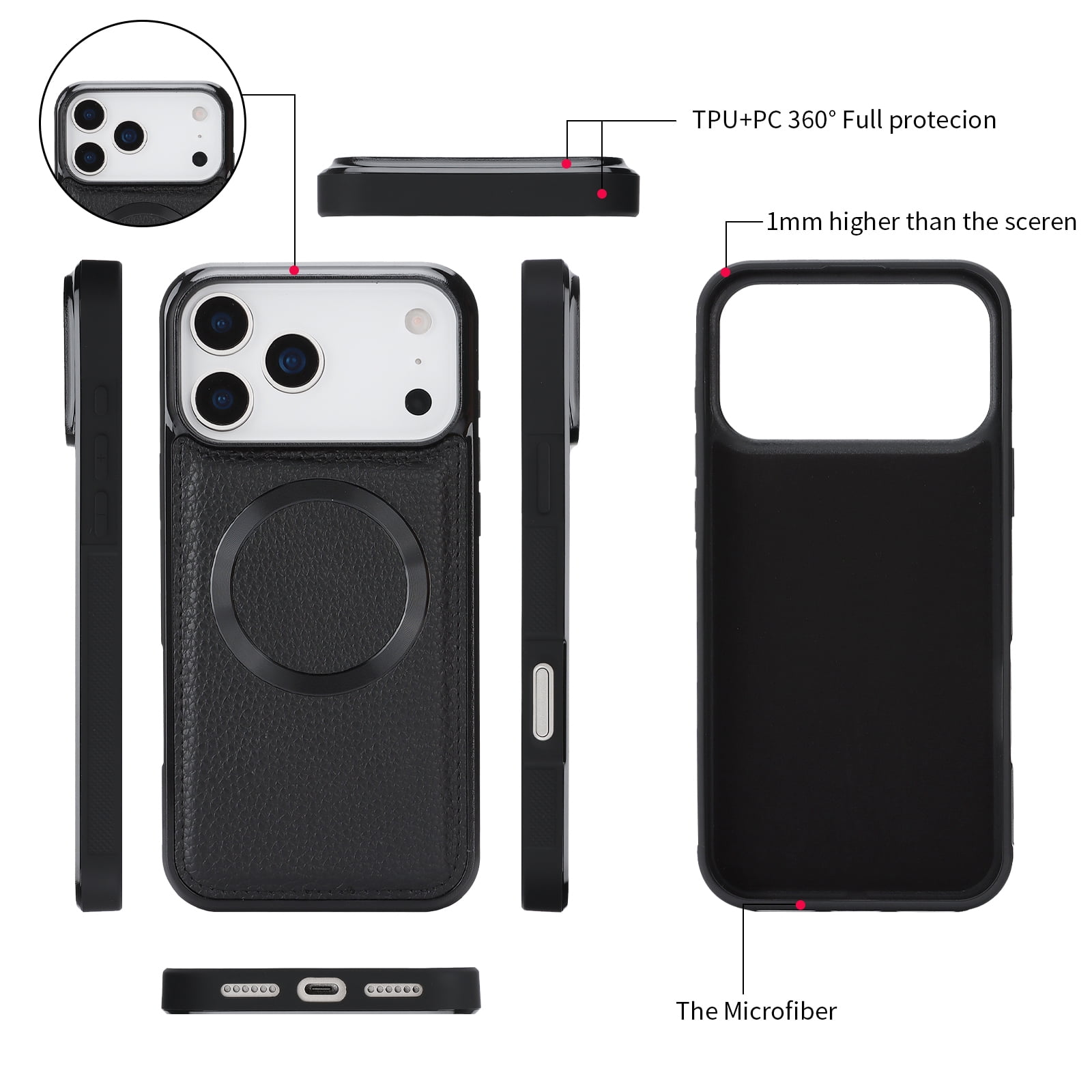Dteck Crossbody Wallet Case for iPhone 17 Pro Max, Magnetic Detachable Floral PU Leather Phone Case with RFID Blocking Card Holder Wristlet Mirror Flip Zipper Shoulder Purse Bag for Women, Black