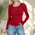 thumbnail image 2 of Ribbed Crew Neck Long Sleeve Tops for Women Slim Fit Undershirts Knit Basic Casual Stretch Tees Shirts, 2 of 6