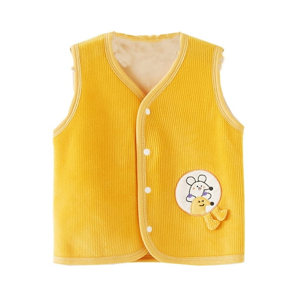 Staki Girls Fur Vest Toddler Baby Girl Sleeveless Fleece Plush Vest Waistcoat Outerwear with Pockets(Yellow,6-12 Months)