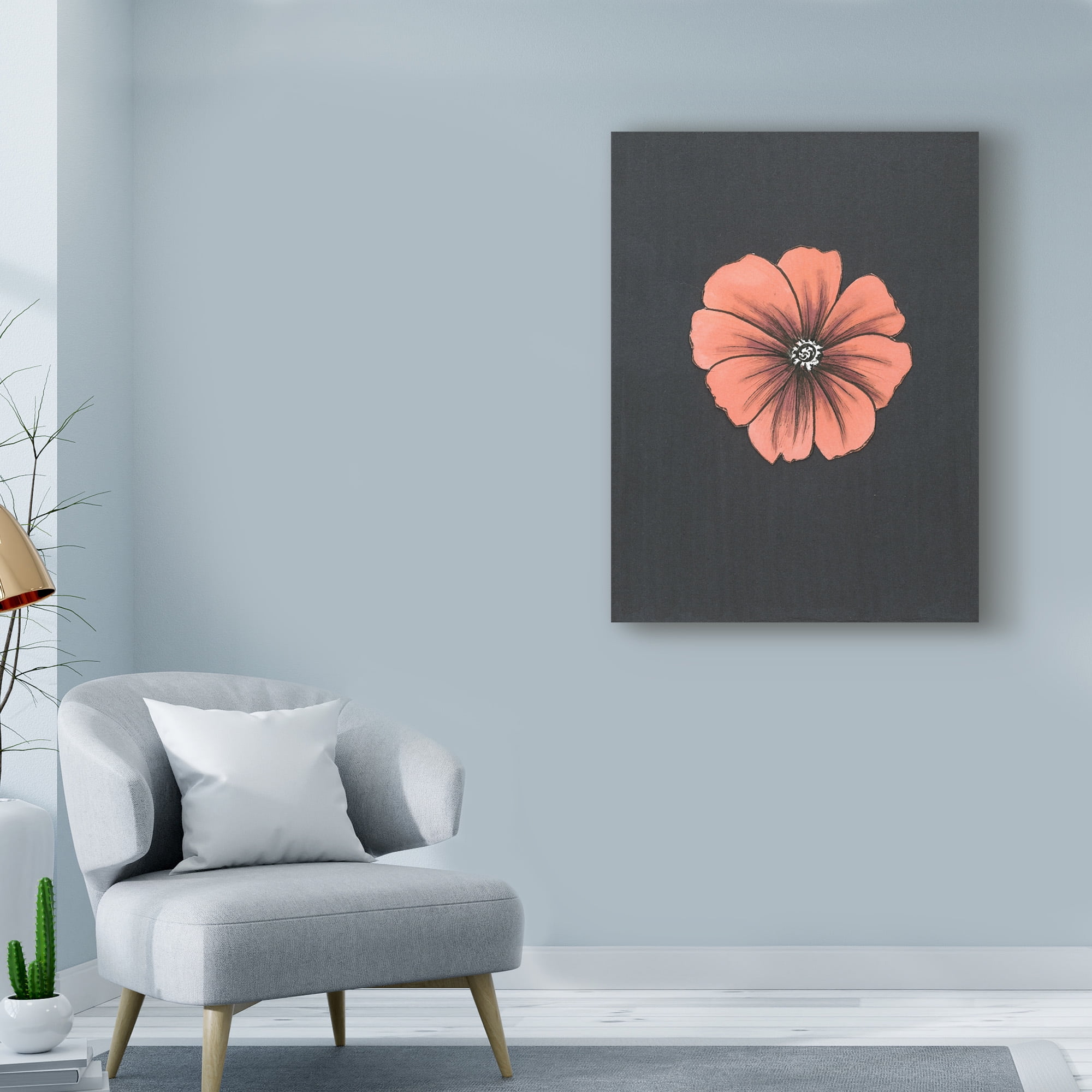 Trademark Fine Art 'Peach Flower On Gray' Canvas Art by Nicky Kumar