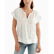 Lucky Brand Printed Peasant Top Ivory Coral Size L