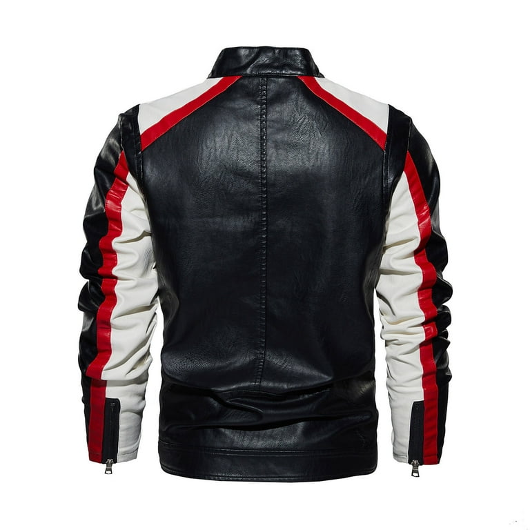 JUUYY Men's Street Racer Motorcycle Jacket Stand Collar Leather